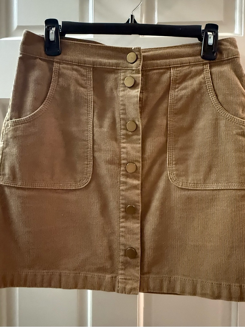 Tory Burch Button-Front Corduroy A-Line Mini Skirt - Tan